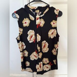 DKNY Black and Cream Floral Blouse